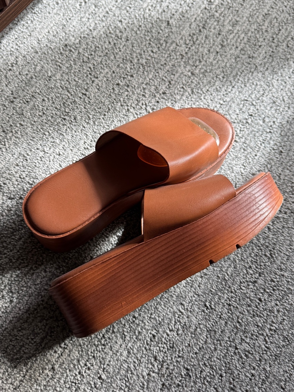Womens Brown leather platform Sandals - size 38 (better for wide feet)